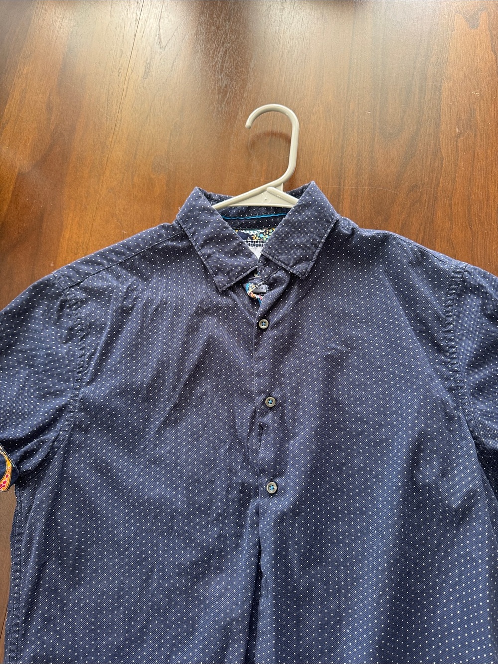 Men's Navy Blue Micro Dot Casual Button-Down Shirt